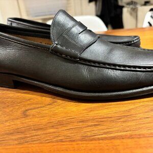 Santoni Black Leather Penny Loafers, US 10.5 - Excellent Condition